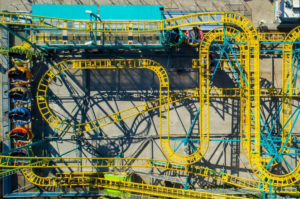 aerial view of a rollercoaster