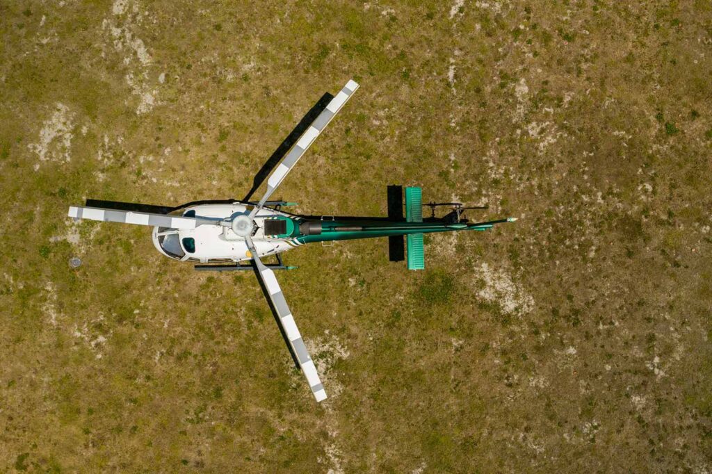 aerial view of a helicopter on the ground